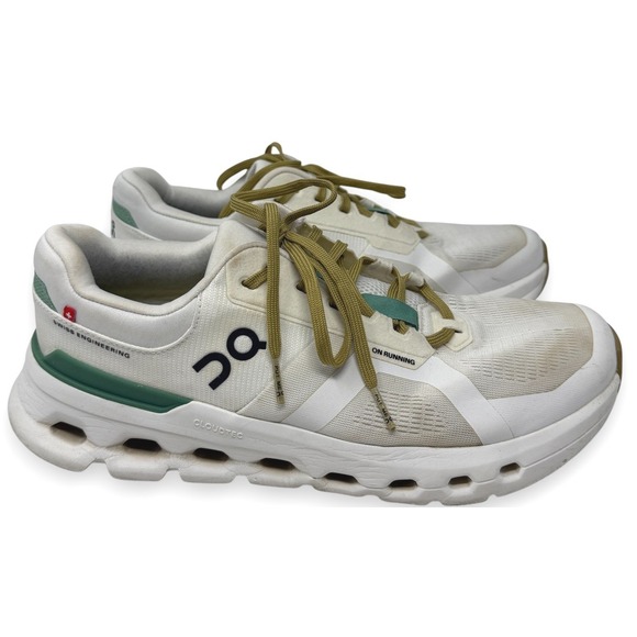 Once We Were Warriors Other - On Cloudrunner 2 Running Shoes Mens 10 White Green Sneakers 3ME10142404
